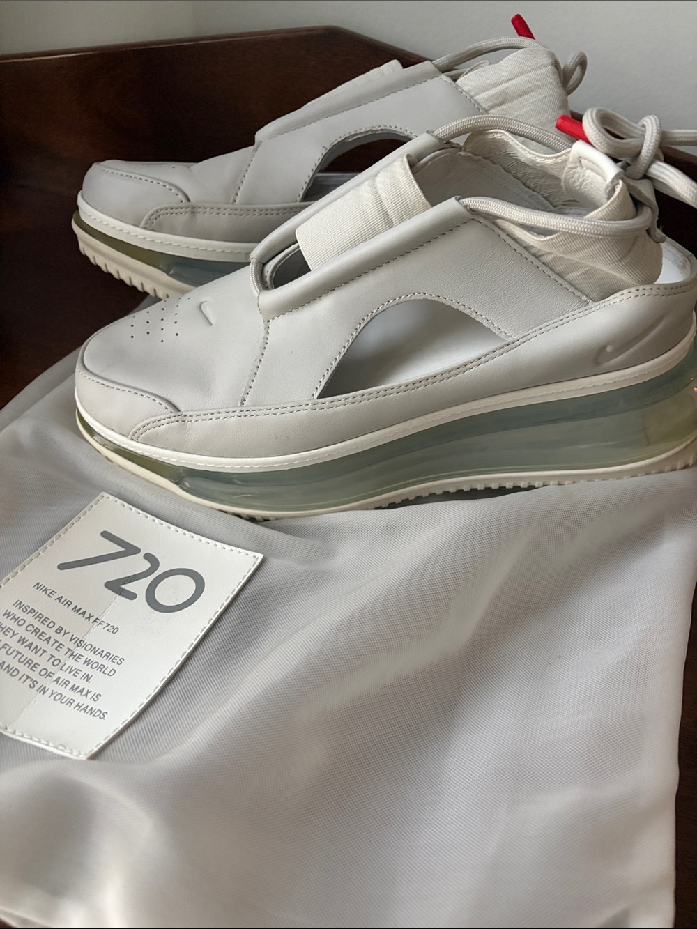 RARE Nike Air Max White Slip-On Platform Sneakers with Red Pull Tabs - Max FF720